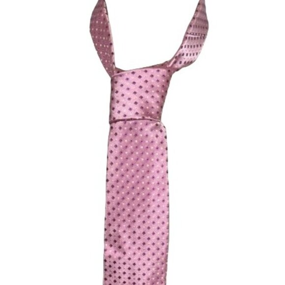 Hugo Boss Men Neck Tie Pink Silk Purple Floral Pattern Dots Business Office - Picture 1 of 8
